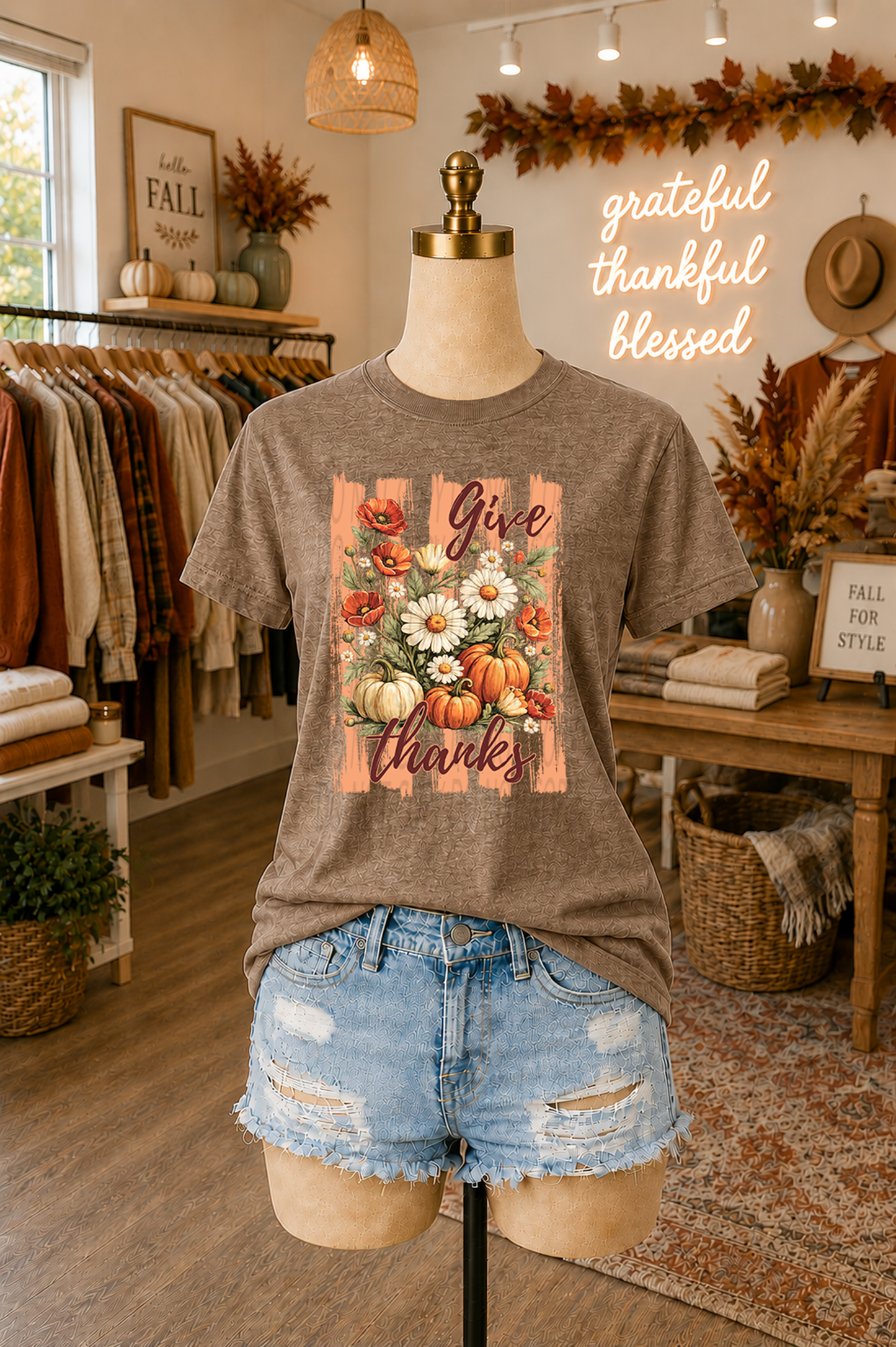 Give Thanks Floral with Stripes