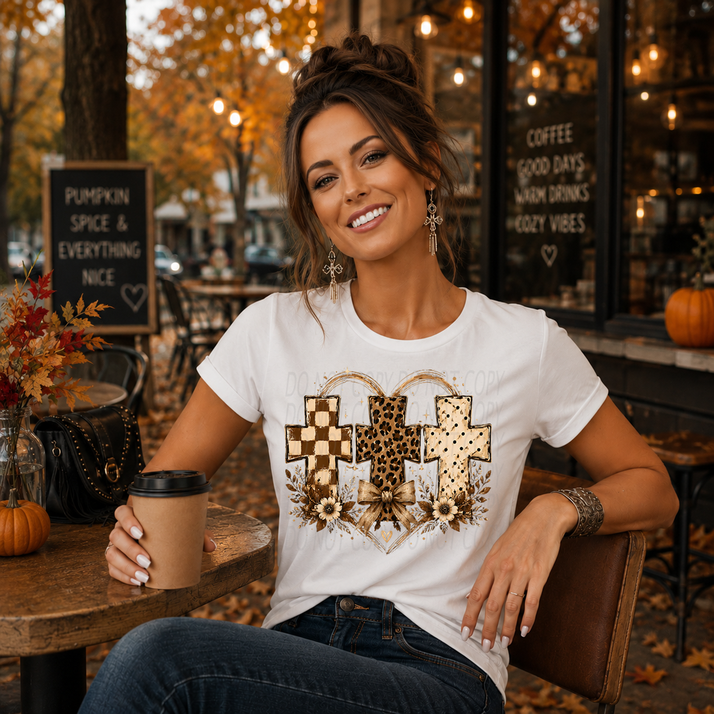 Painted Checkered Leopard and Polka Dot Crosses with Heart