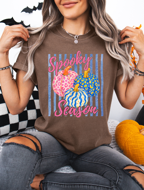 Load image 1 in gallery view. Spooky Season Bright Pumpkins and Stripes