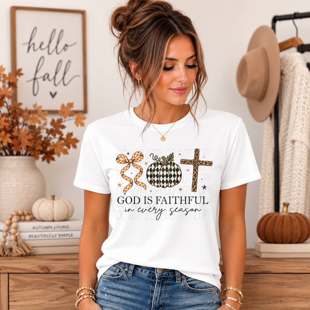 God Is Faithful In Every Season Bow/Pumpkin/Cross