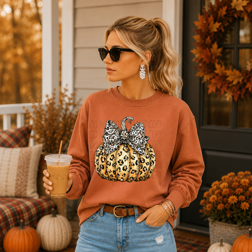 Load image 1 in gallery view. White Leopard Bow and Leopard Pumpkin