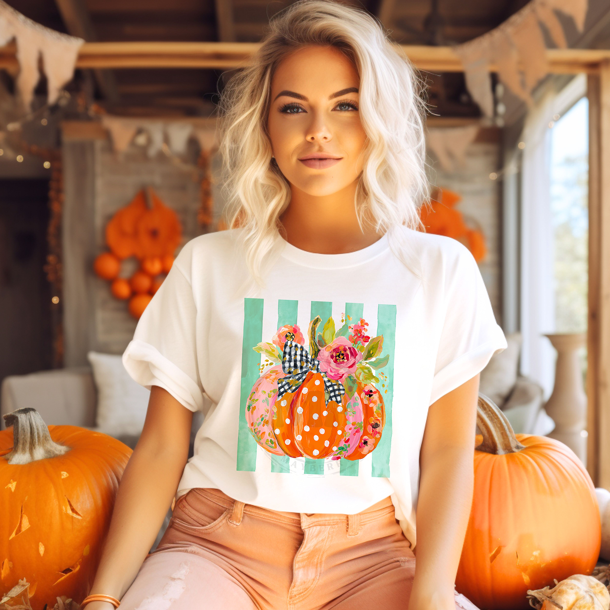 Pretty Pumpkin and Watercolor Stripes