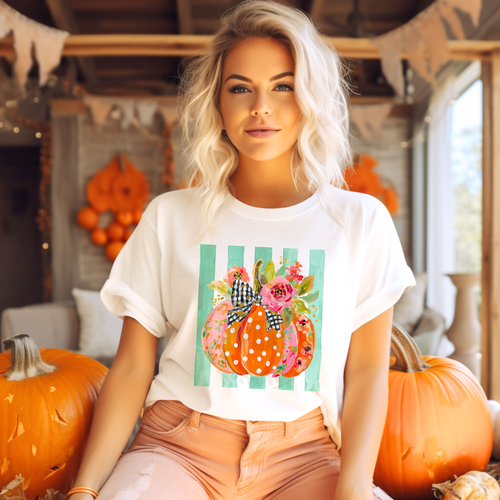 Load image 1 in gallery view. Pretty Pumpkin and Watercolor Stripes