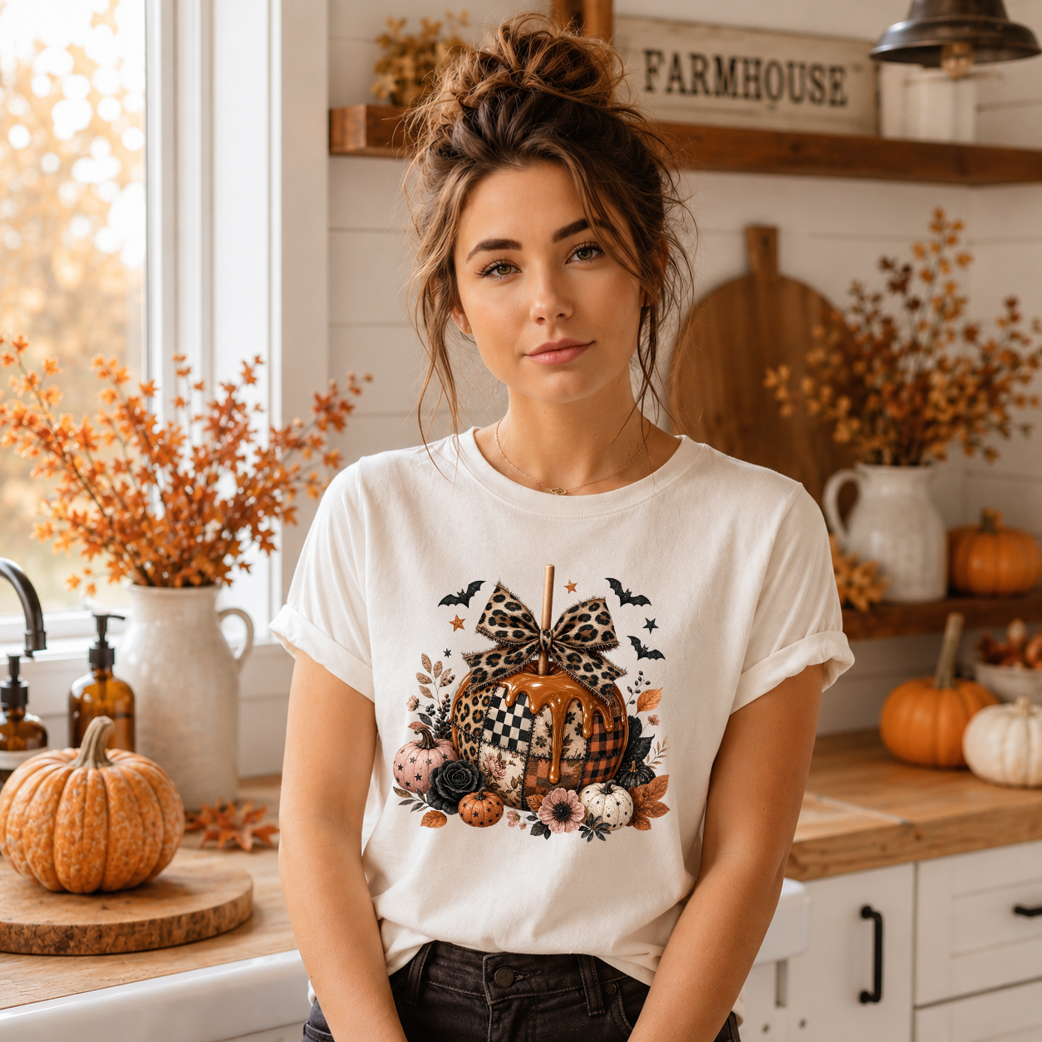 Fall Carmel Apple with Leopard Bow