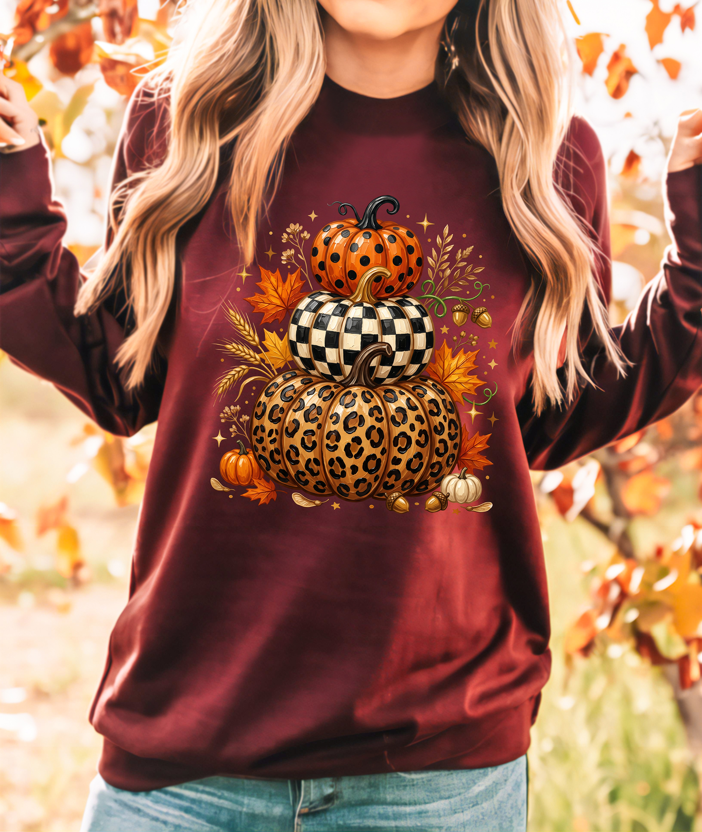 Painted Stacked Pumpkins Polka Dot/Checkered/Leopard