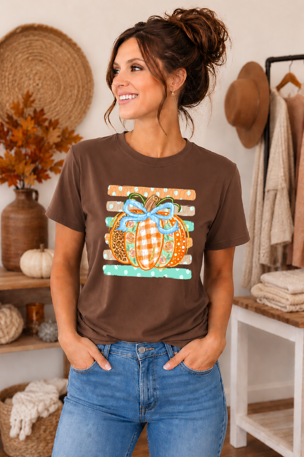 Bright Boho Pumpkin with Stripes