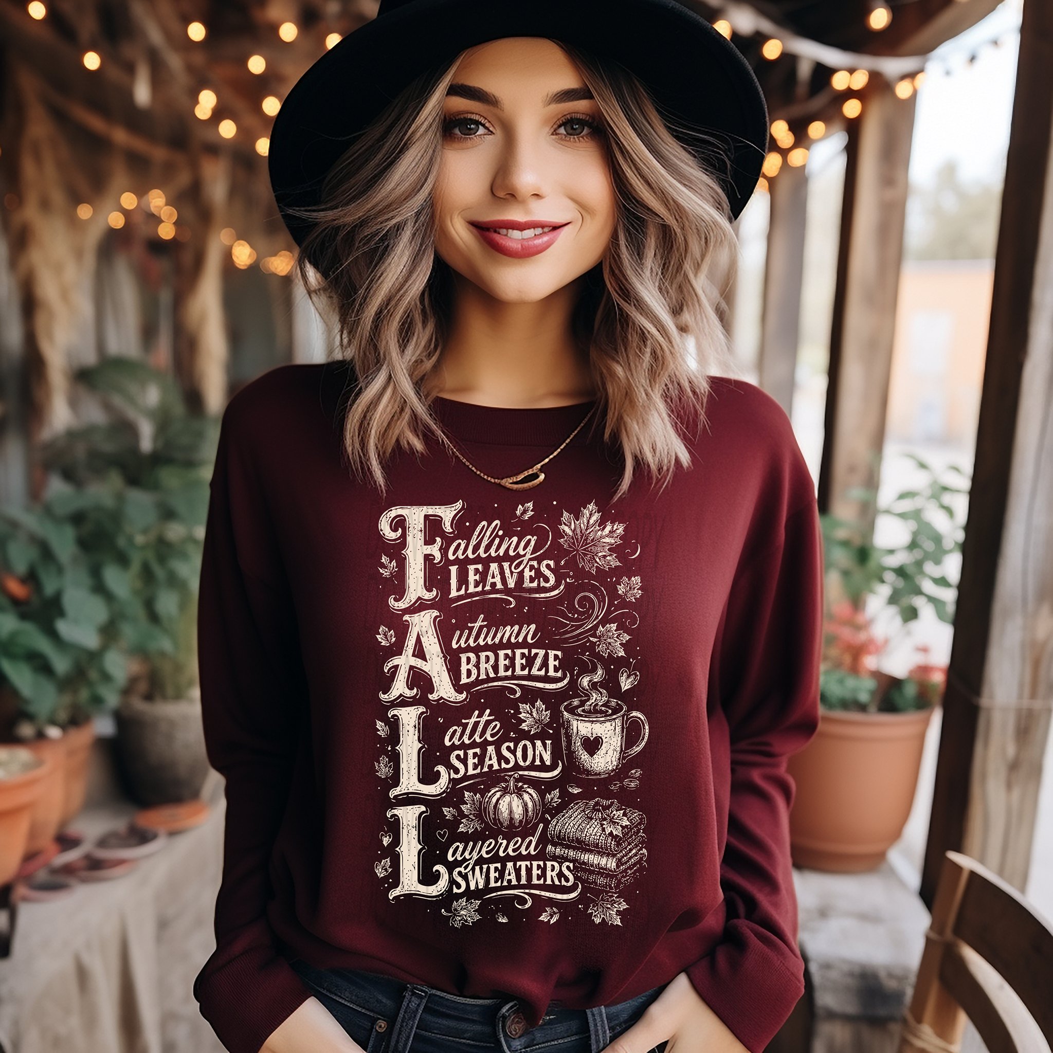 Falling Leaves Autumn Breeze Latte Season Layered Sweaters