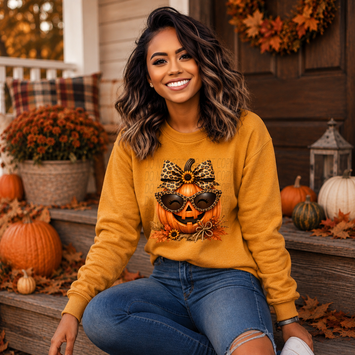 Cute Girly Pumpkin with Leopard Bow