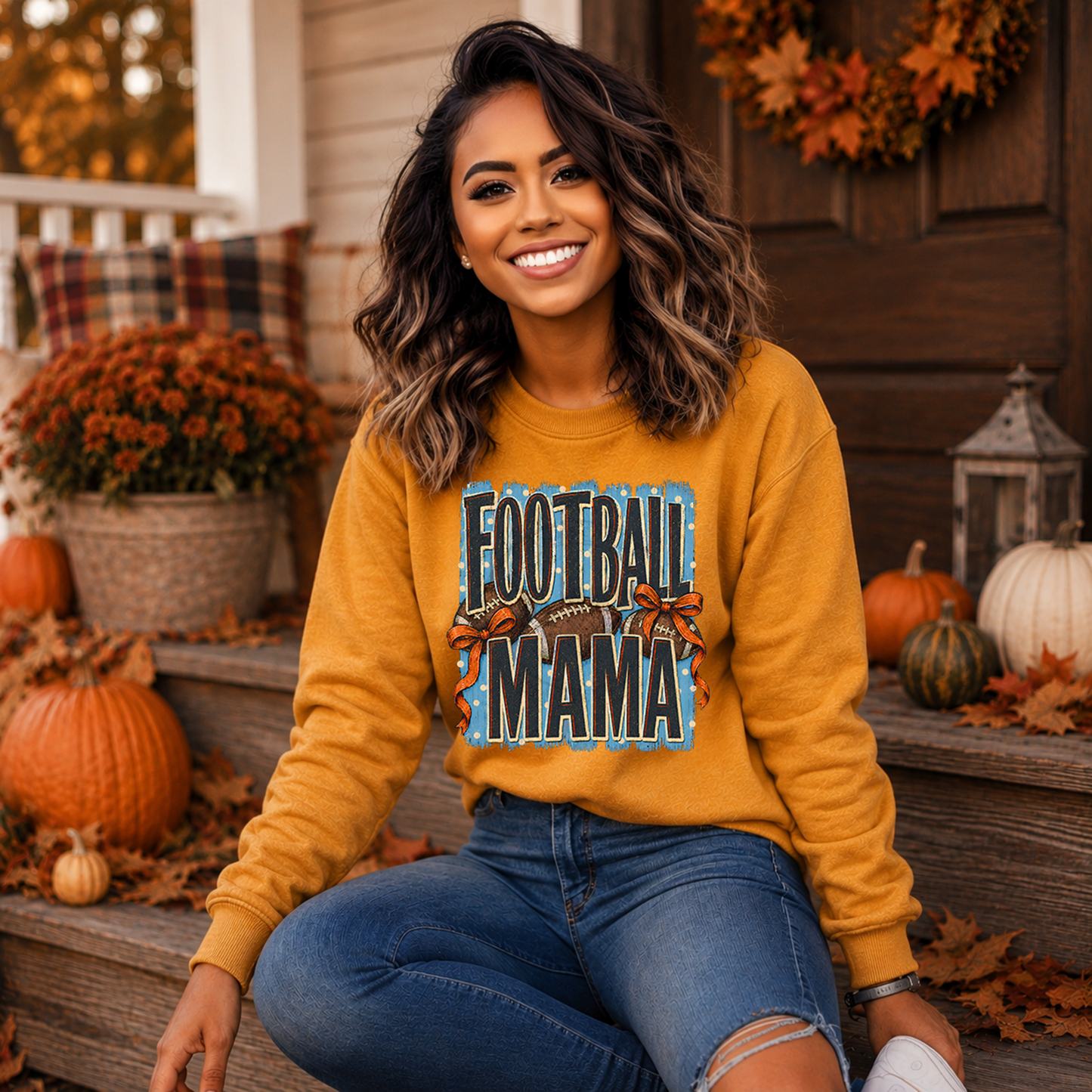 Football Mama with Blue Stripes