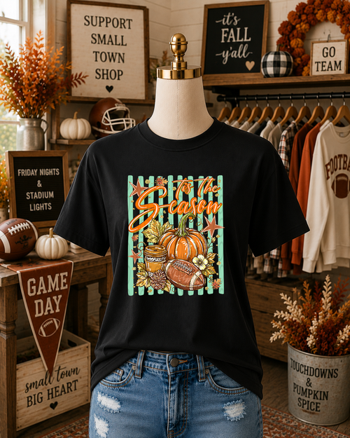 Load image 1 in gallery view. Tis The Season Football and Pumpkin with Stripes