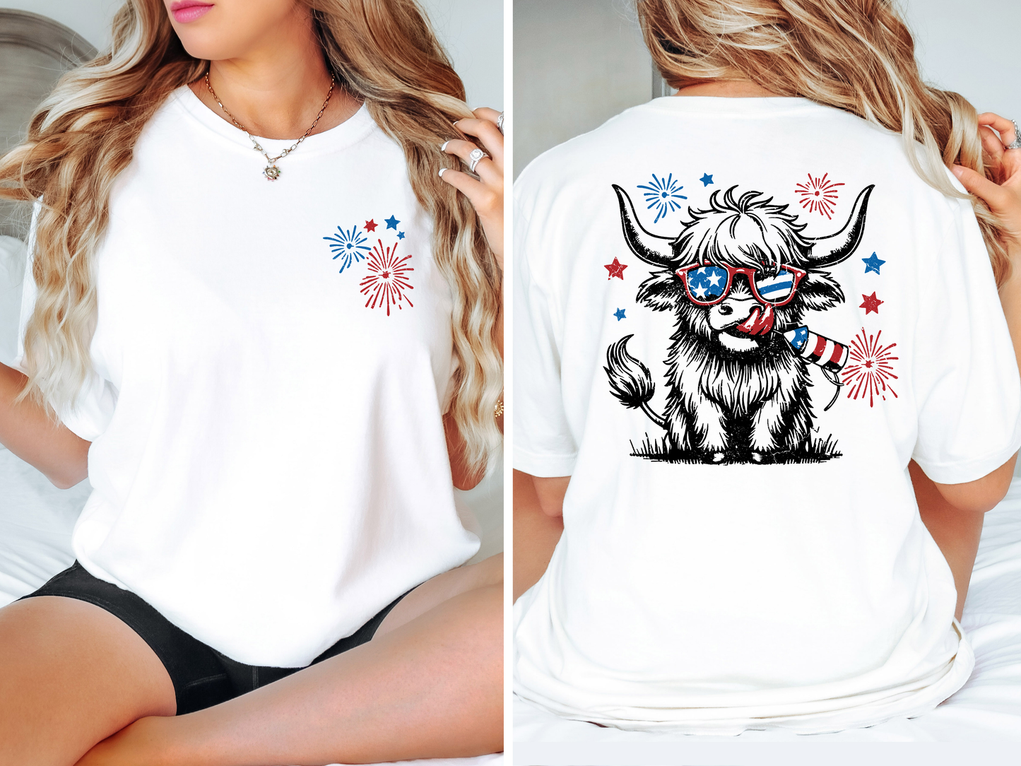 Red White and Blue Highland Cow