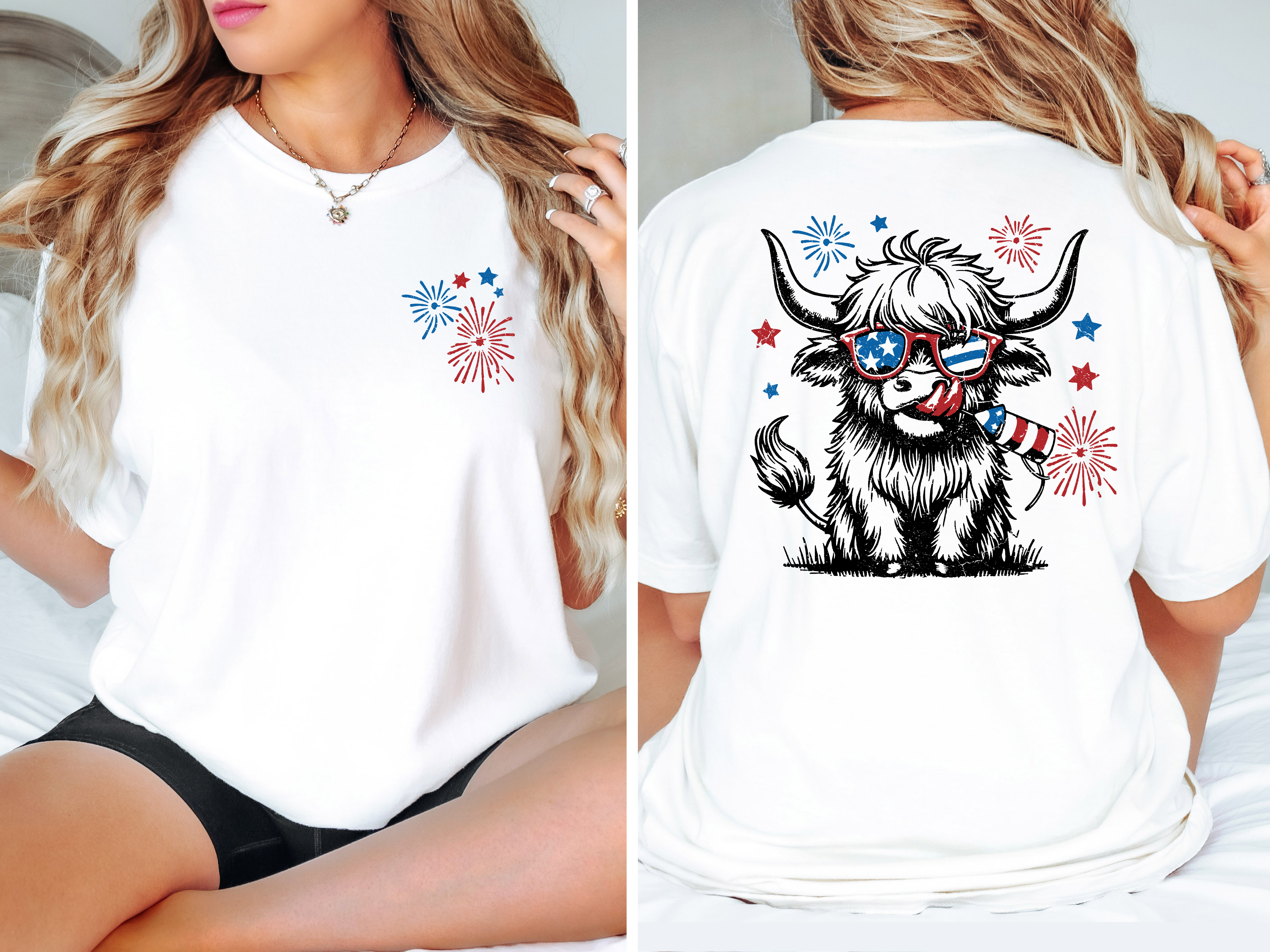 Red White and Blue Highland Cow
