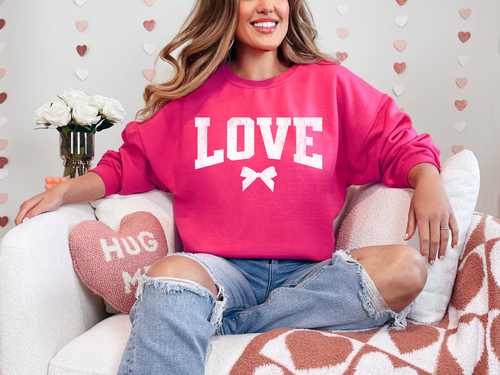 Load image 1 in gallery view. Love White Varsity With Bow