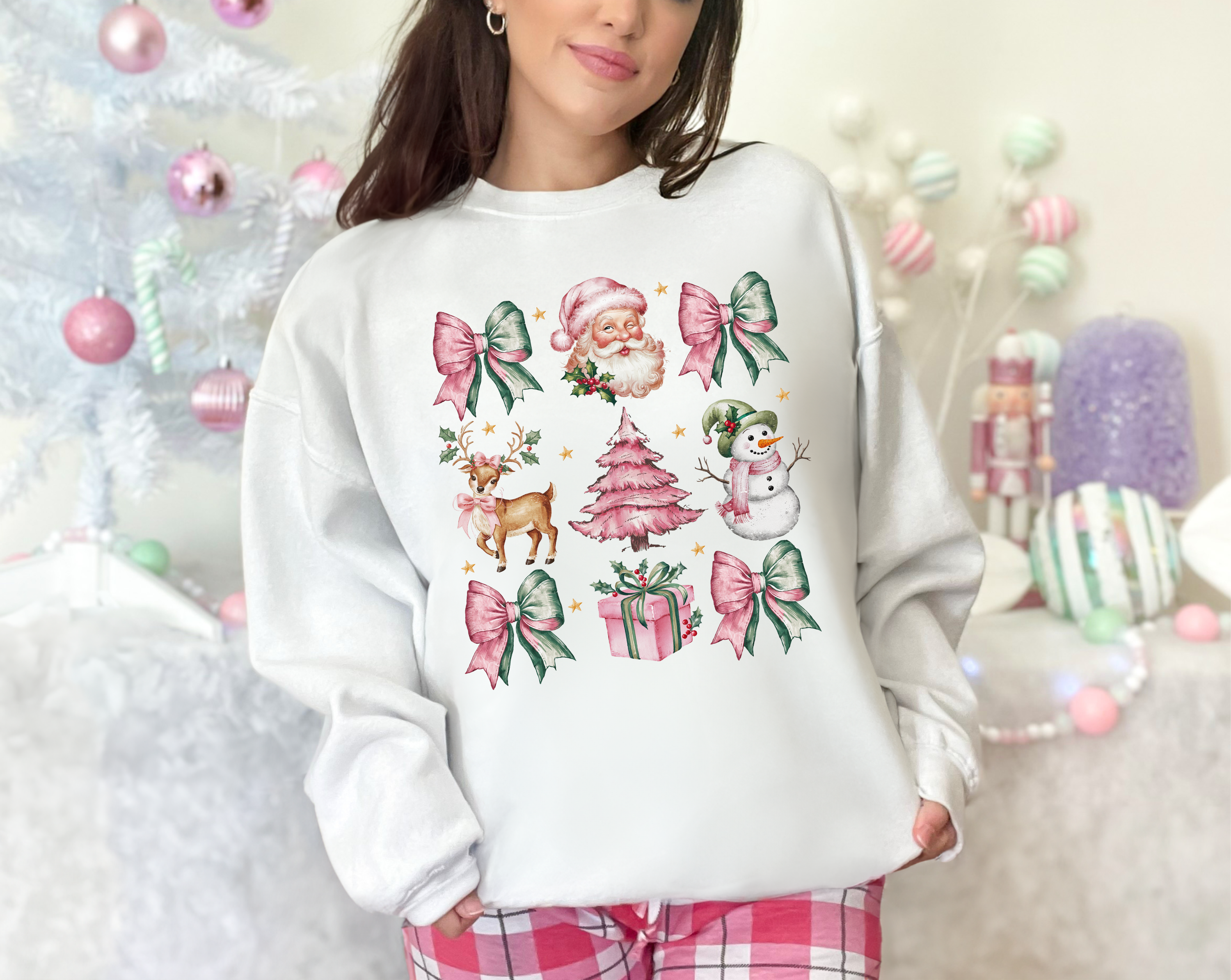 Pink and Green Christmas Santa and Bows