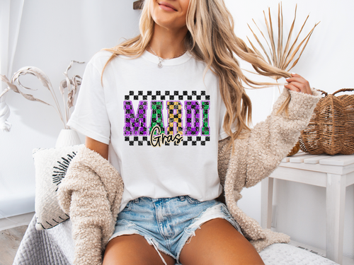 Load image 1 in gallery view. Checkered Faux Sparkle Mardi Gras