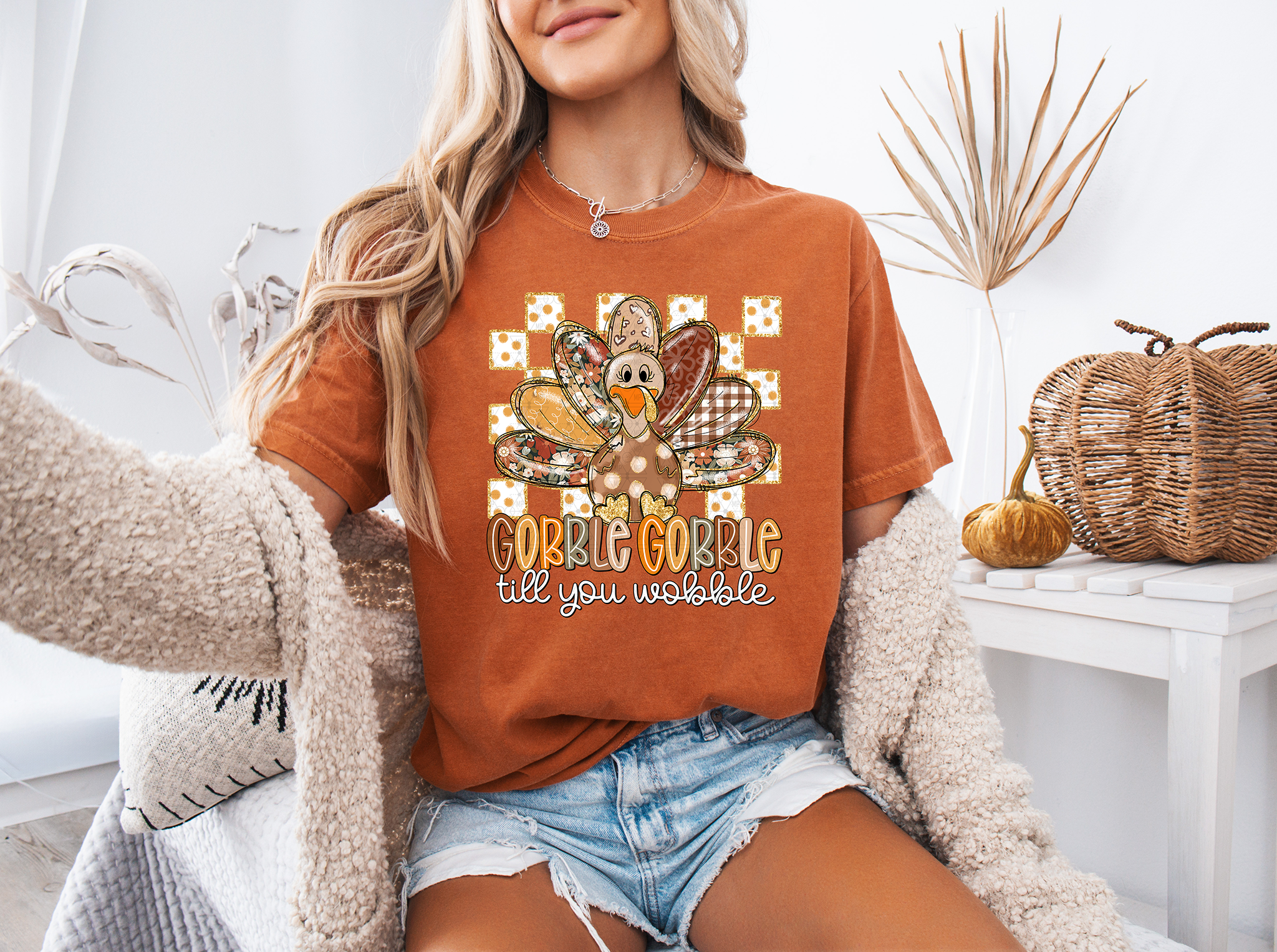 Gobble Gobble Til You Wobble Cute Doodle Turkey