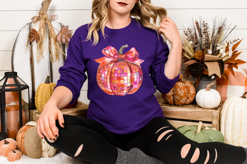 Load image 1 in gallery view. Pink and Orange Disco Pumpkin