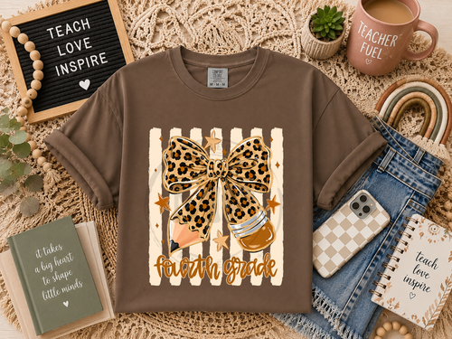 Load image 1 in gallery view. Leopard Pencil Bow and Stripes Grade