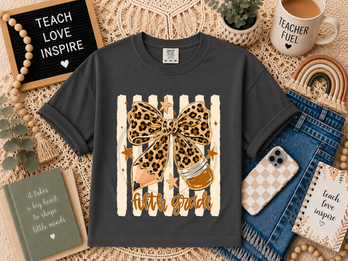 Load image 1 in gallery view. Leopard Pencil Bow and Stripes Grade