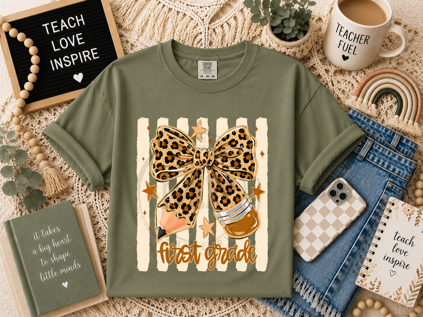 Leopard Pencil Bow and Stripes Grade