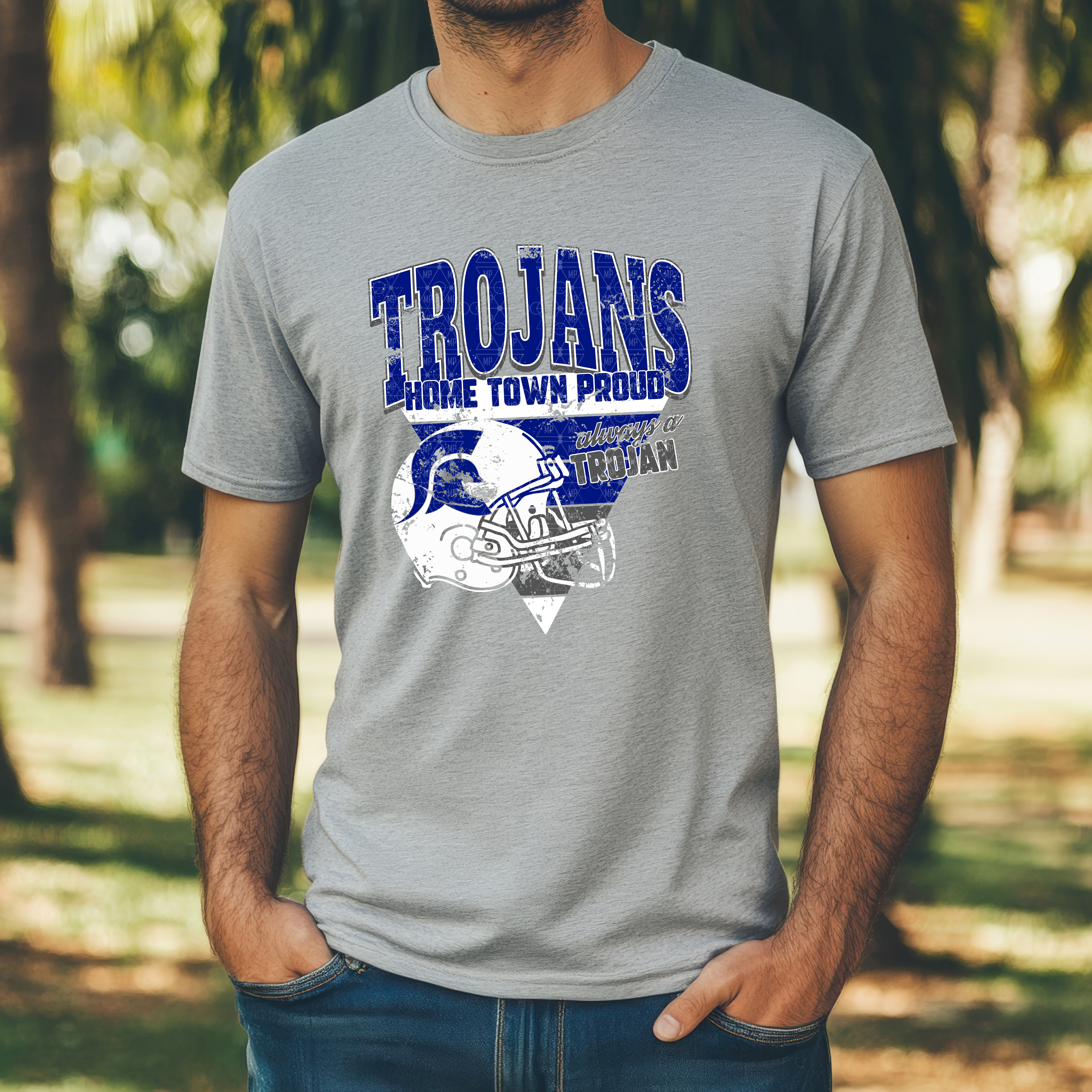 Distressed Trojans with Helmet
