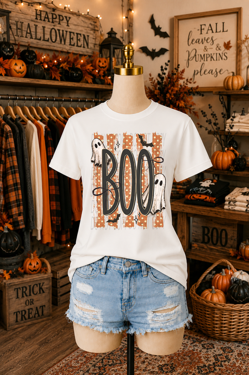 Load image 1 in gallery view. Orange Stripe Boo with Ghosts