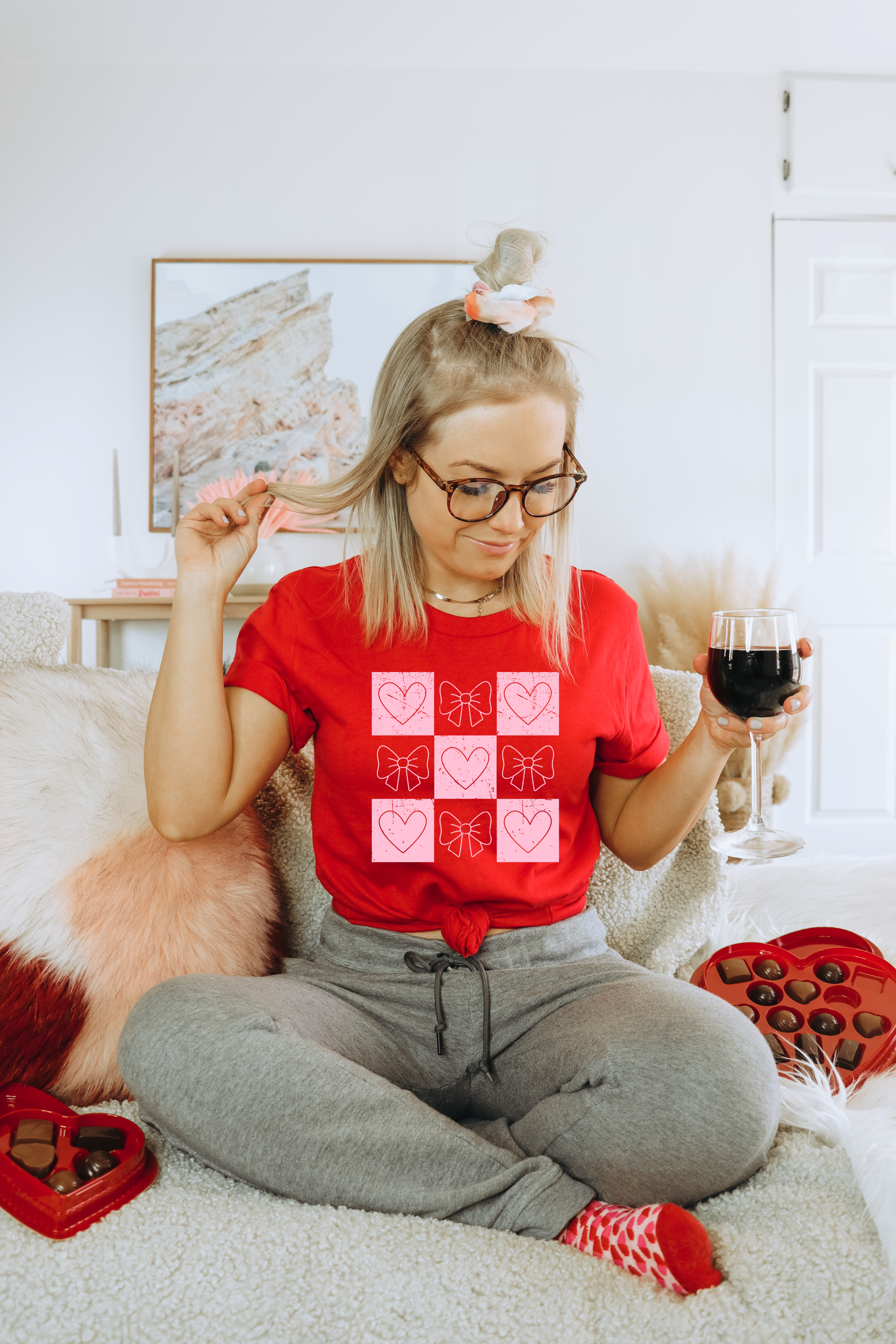 Checkered Distressed Hearts and Bows