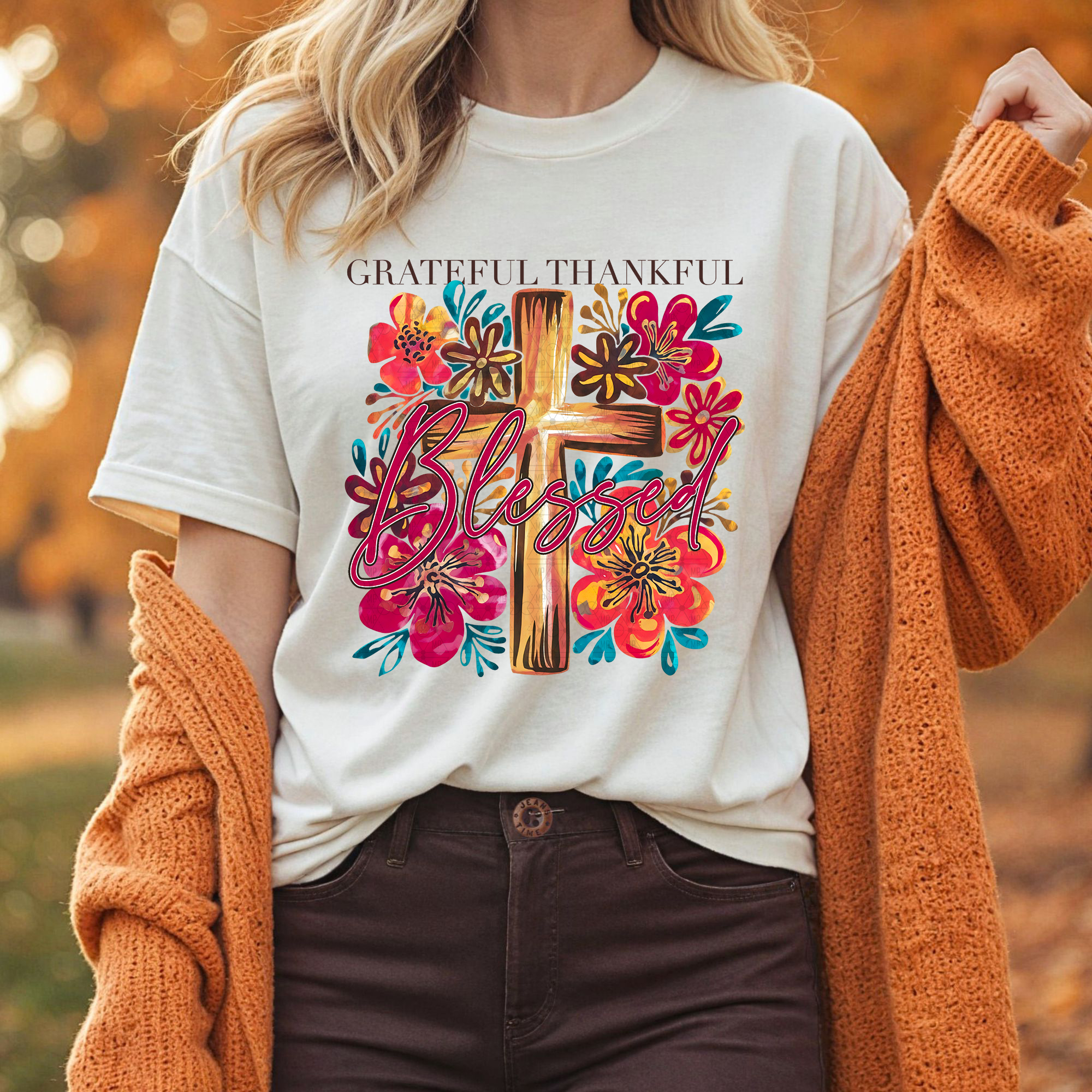 Grateful Thankful Blessed Painted Cross