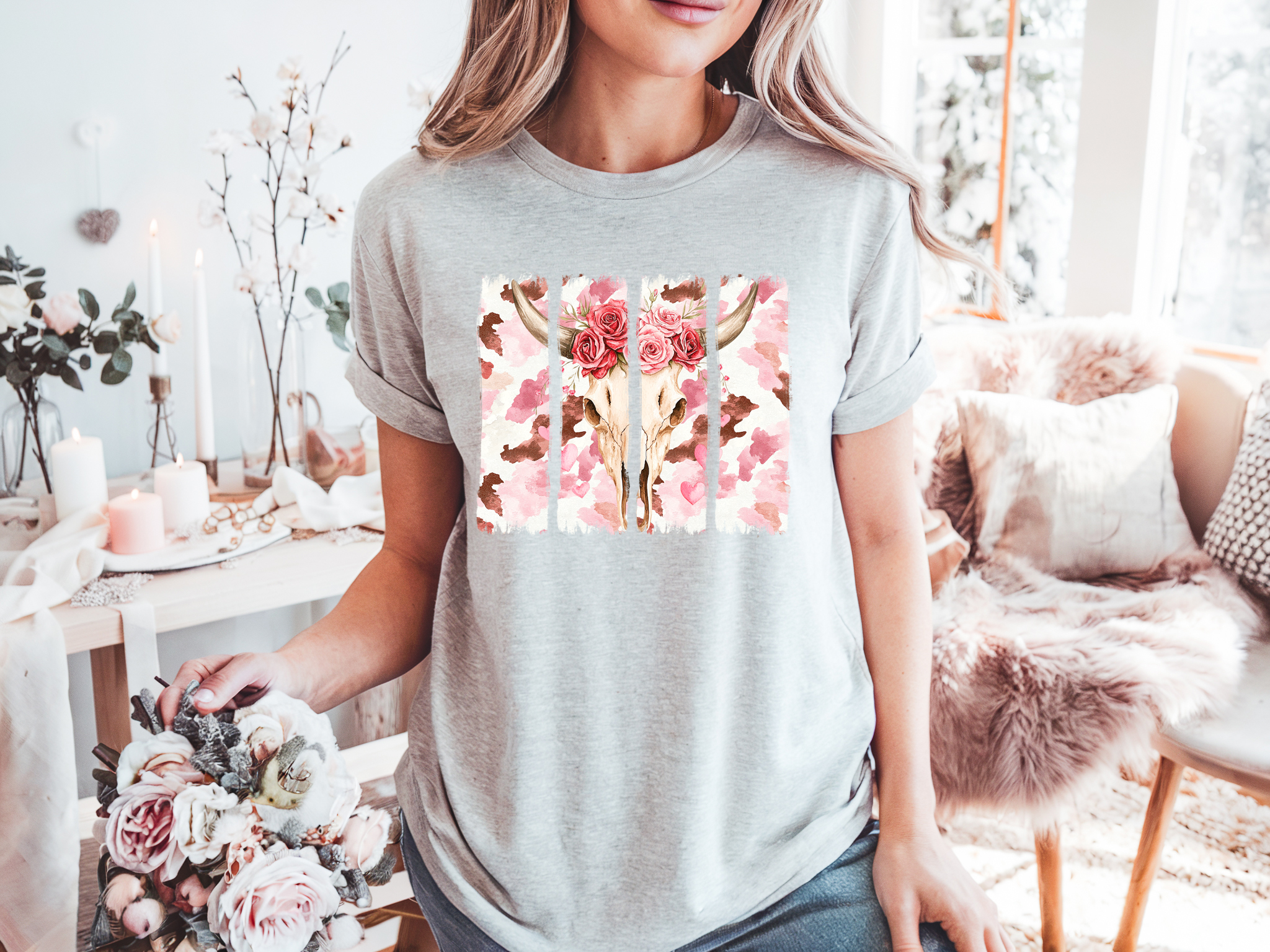 Boho Pink Cow Skull