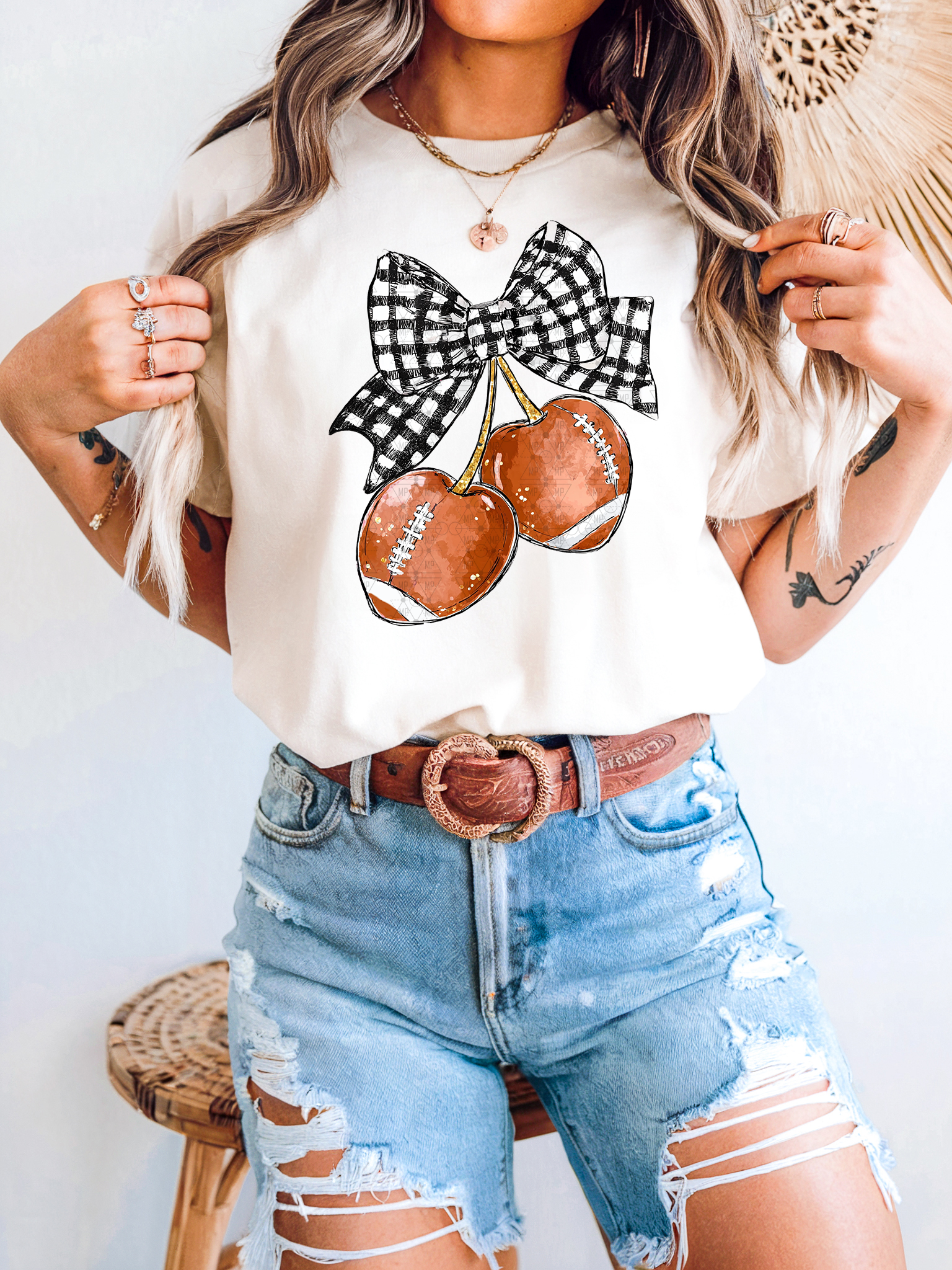Football Cherries Checkered Bow