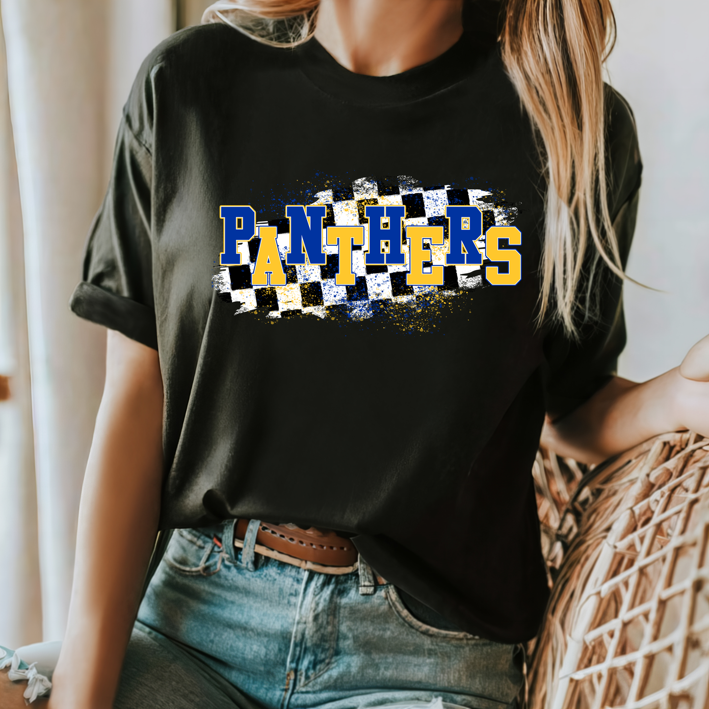 Distressed Checkered Panthers - Blue/Yellow
