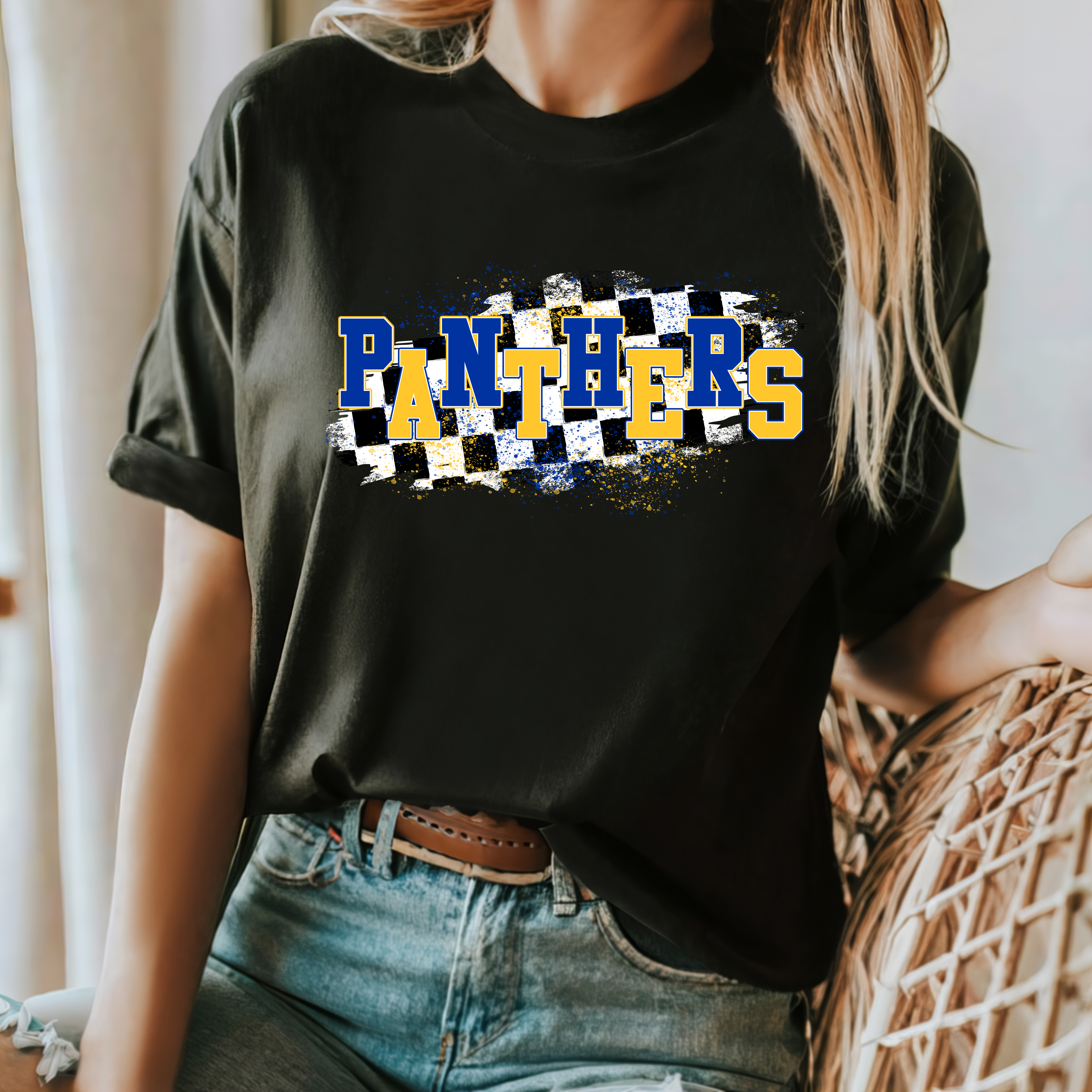 Distressed Checkered Panthers - Blue/Yellow