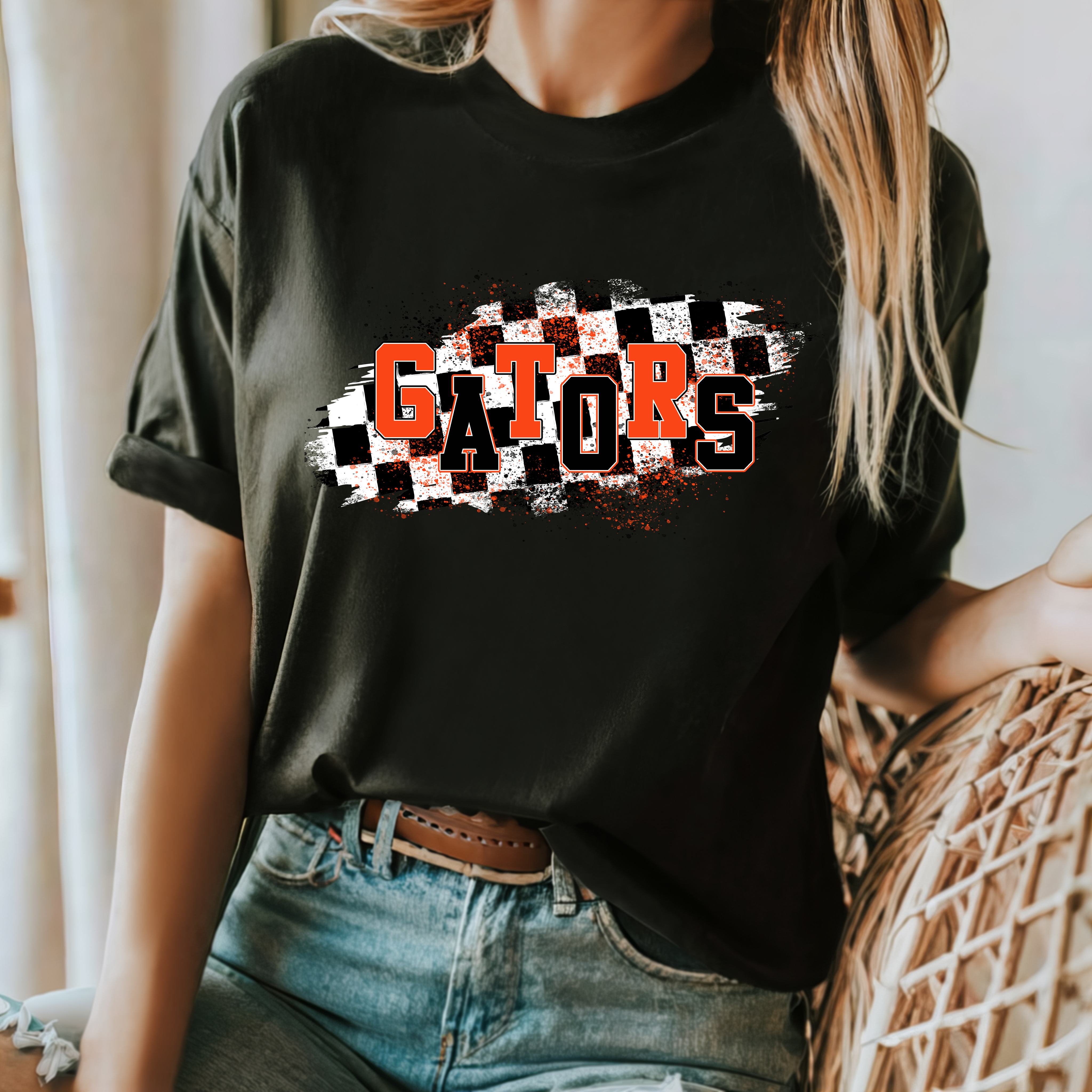 Distressed Checkered Gators - Orange