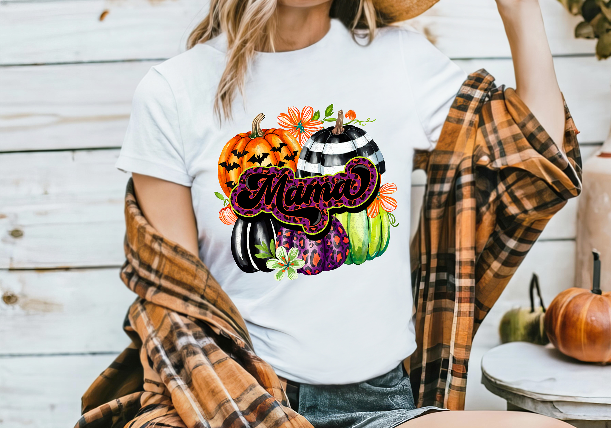 Halloween Mama with Colorful Pumpkins