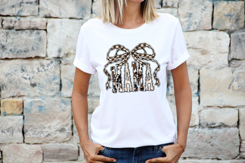 Load image 1 in gallery view. Mama Cowhide with Checkered Bow