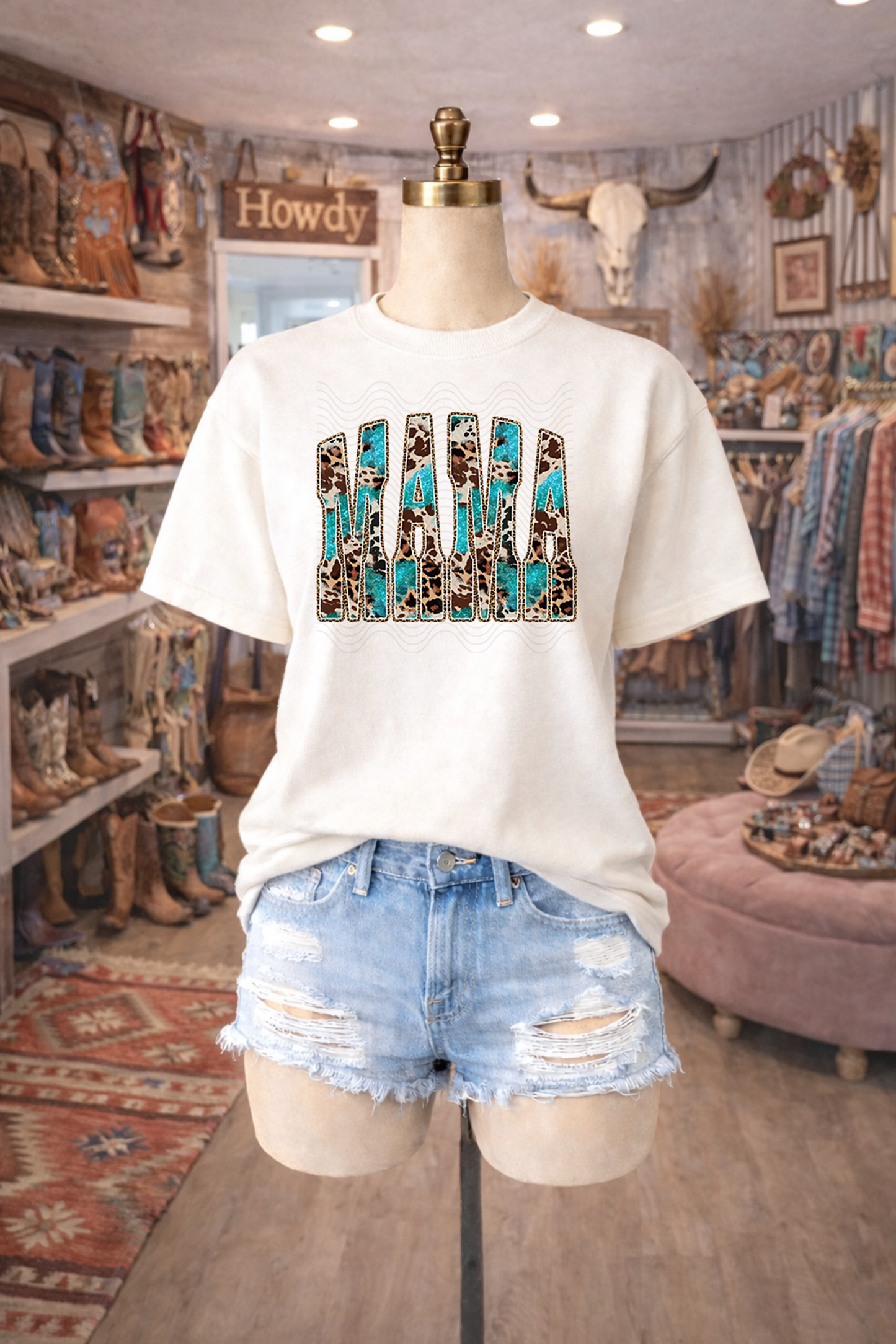 Western Turquoise Cowhide Mama