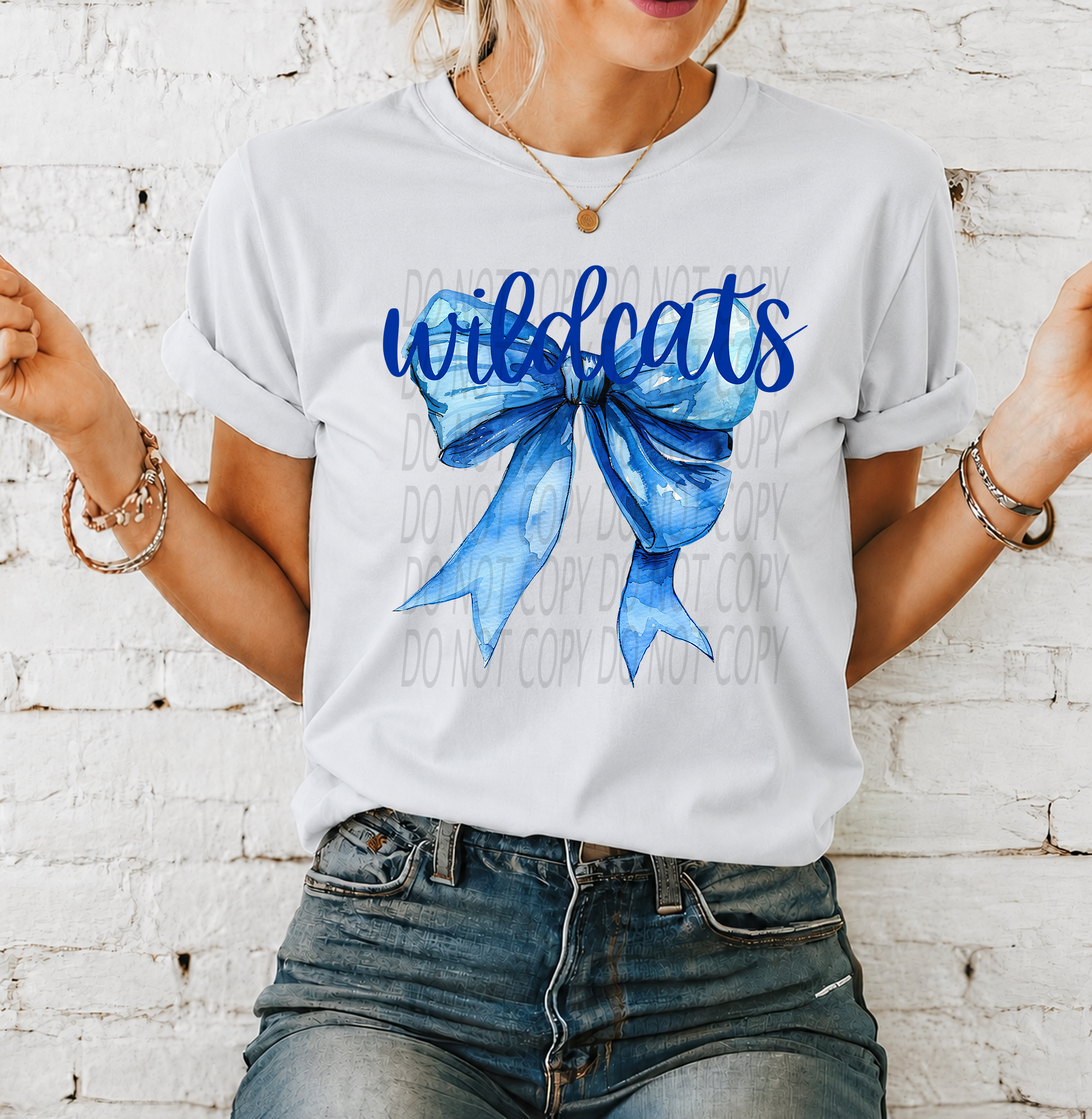 Preppy Wildcats with Blue Bow