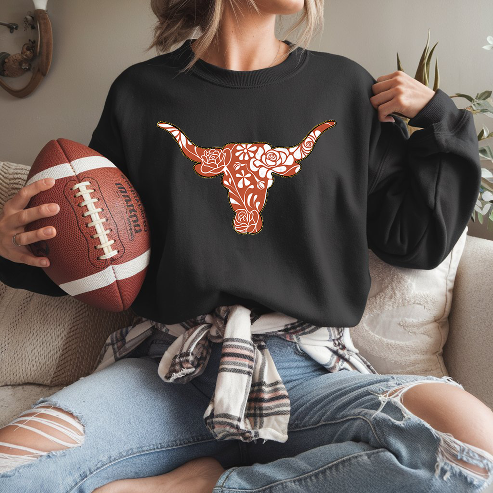 Boho Orange and White Longhorn