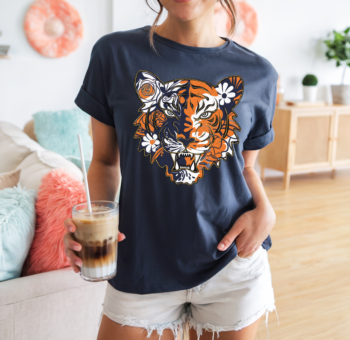 Boho Navy and Orange Tiger