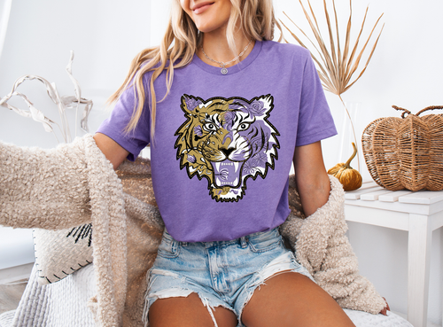Load image 1 in gallery view. Boho Purple and Yellow Tiger