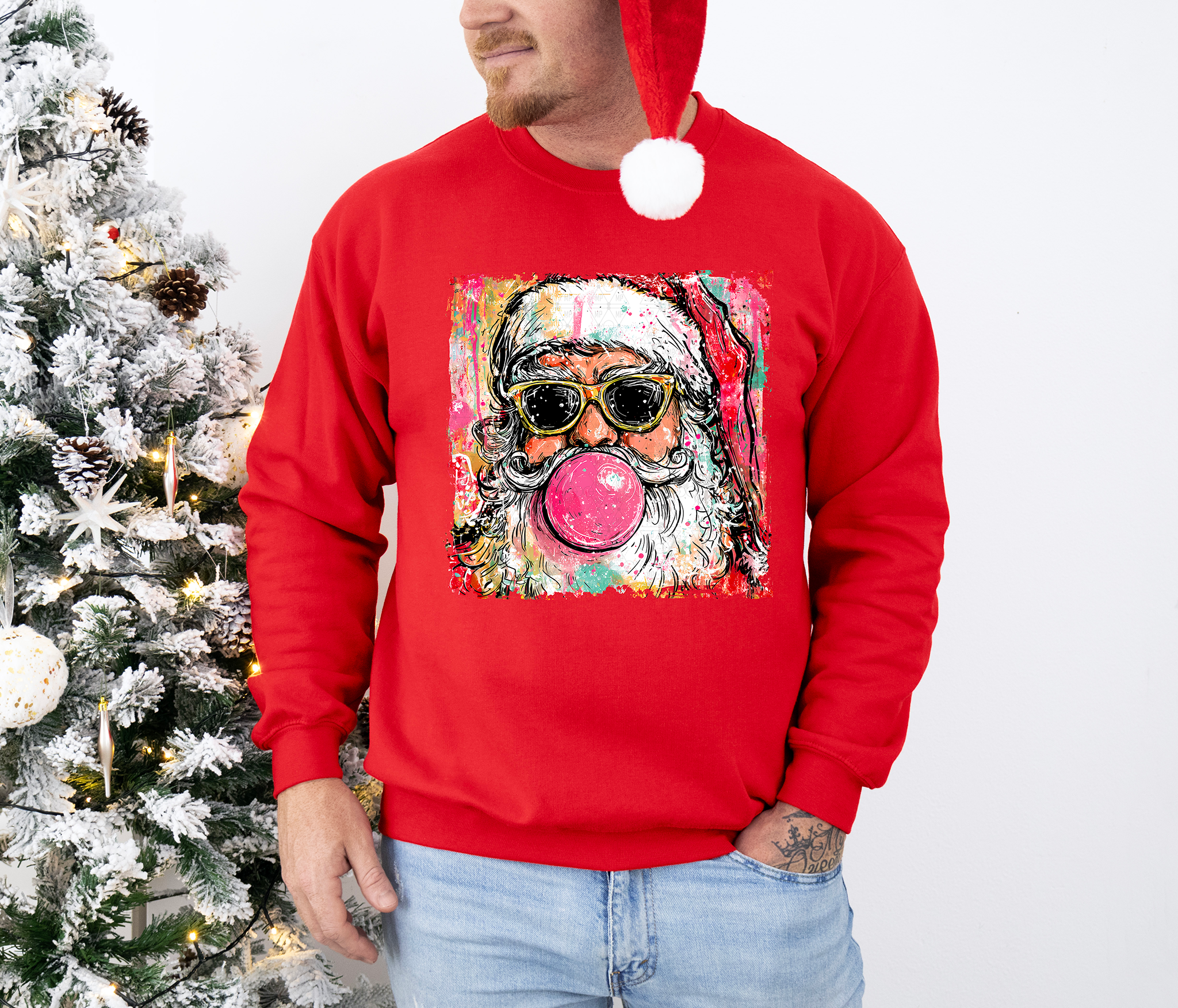 Distressed Preppy Bubble Gum Santa