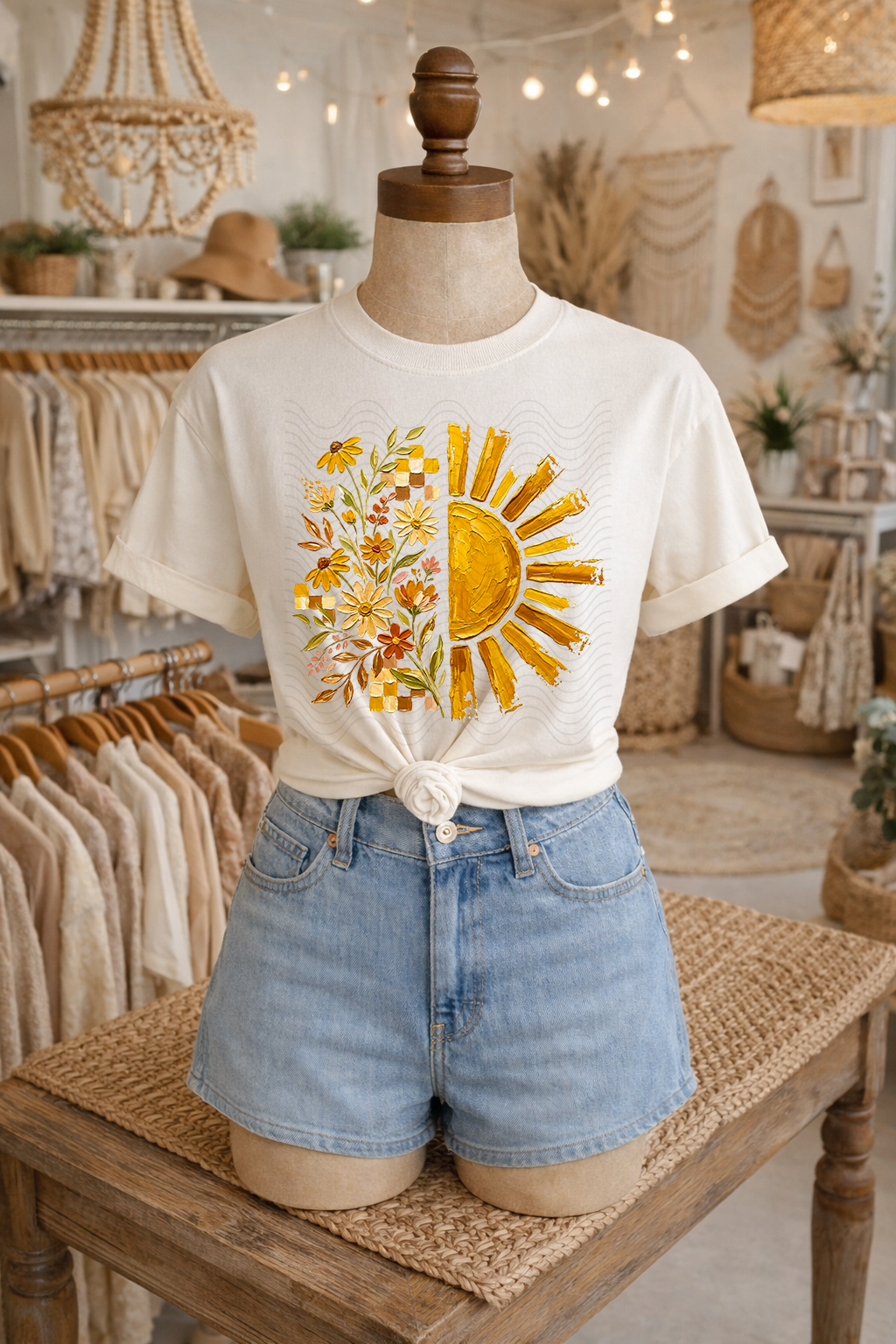 Painted Sun and Flowers