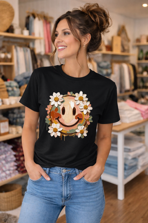Load image 1 in gallery view. Painted Smiley with Flowers