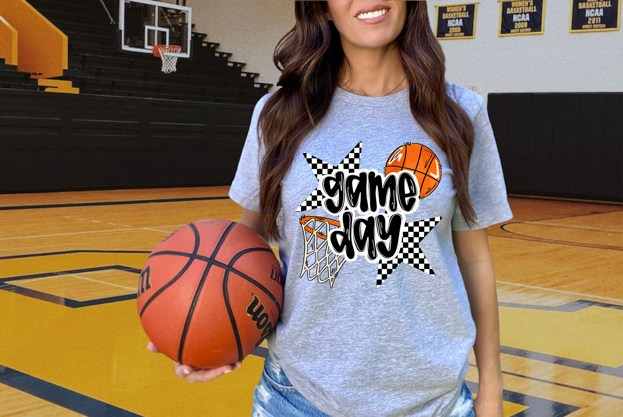 Basketball Game Day Checkered Stars