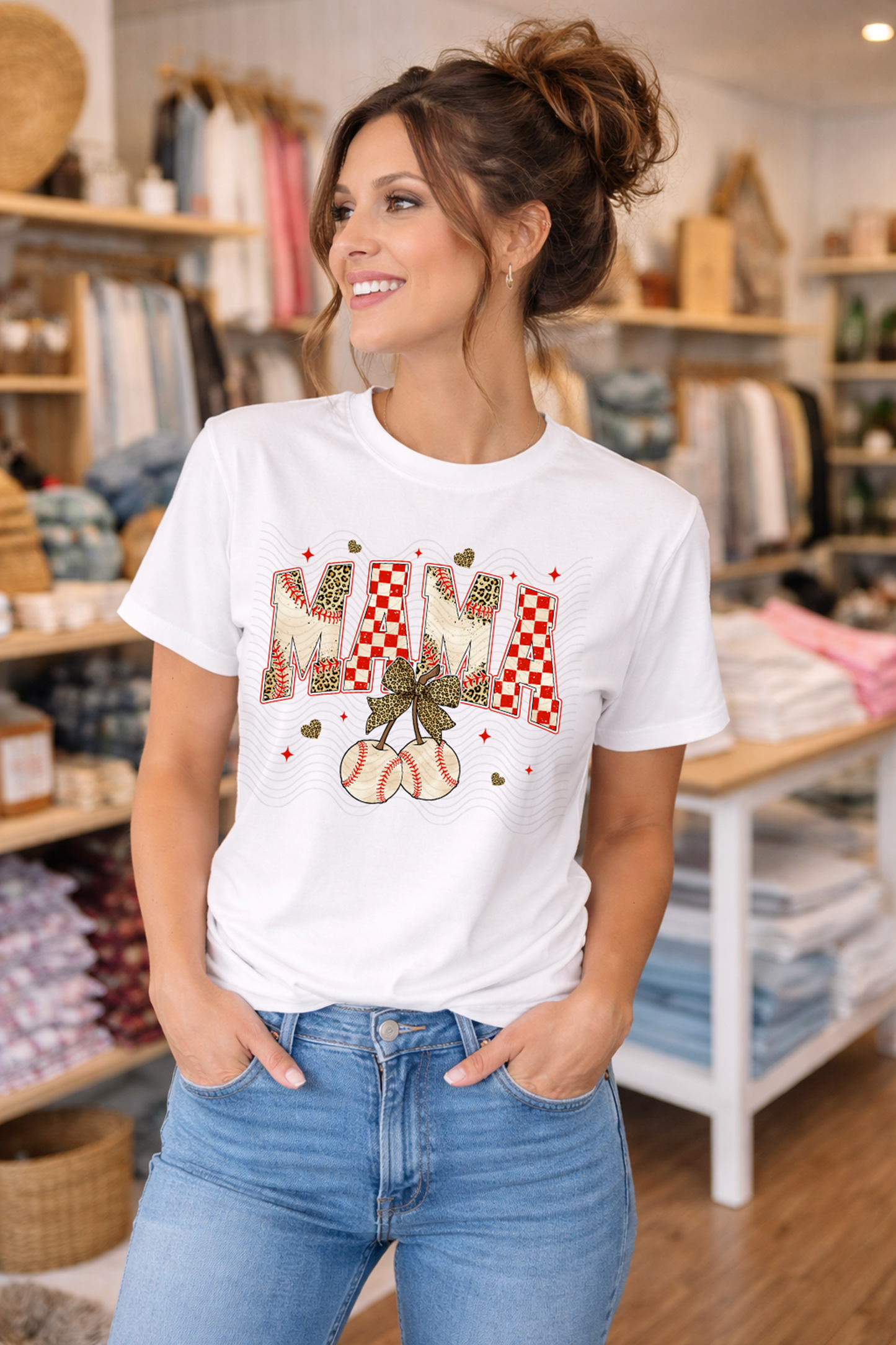 Leopard Checkered Mama Baseball Cherries