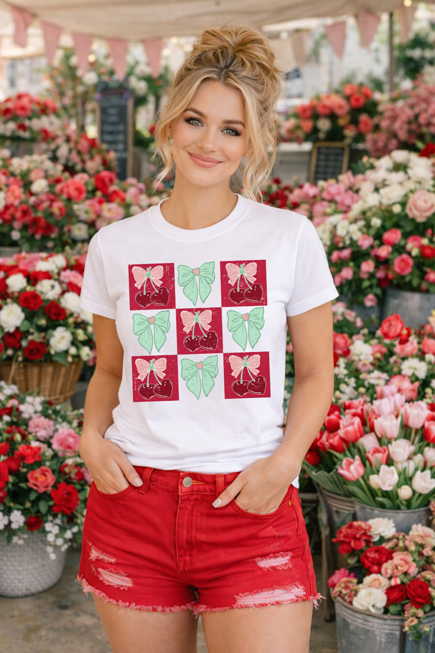 Checkered Cherries and Bows