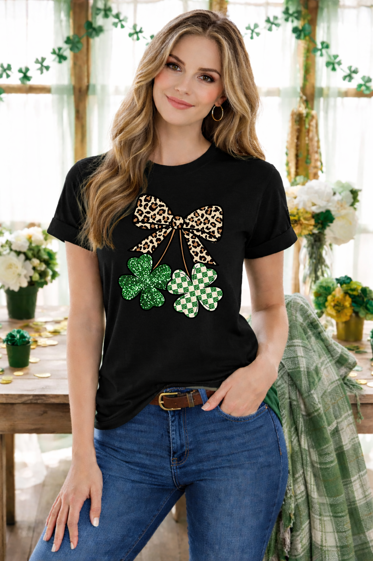 Leopard Bow with Clovers
