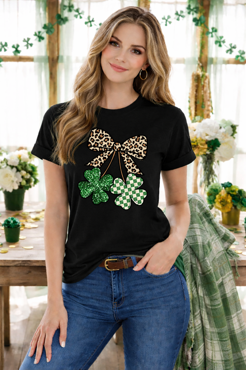 Load image 1 in gallery view. Leopard Bow with Clovers