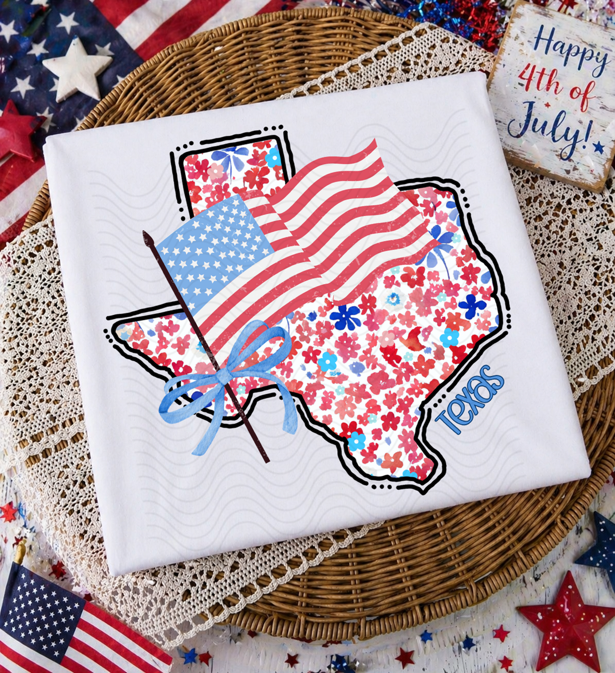Red/White/Blue Floral Texas
