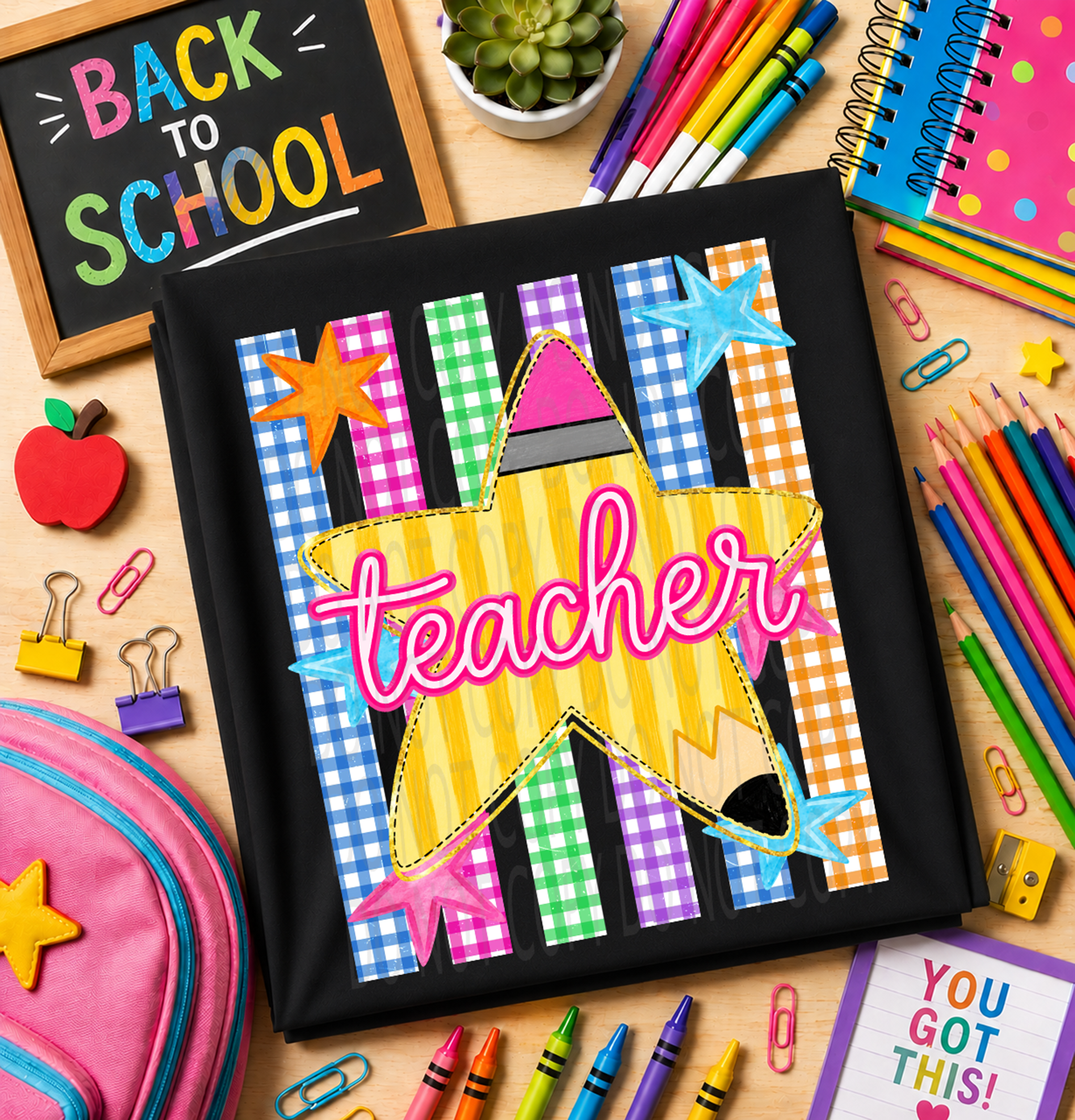 Colorful Checkered Pencil Star Staff